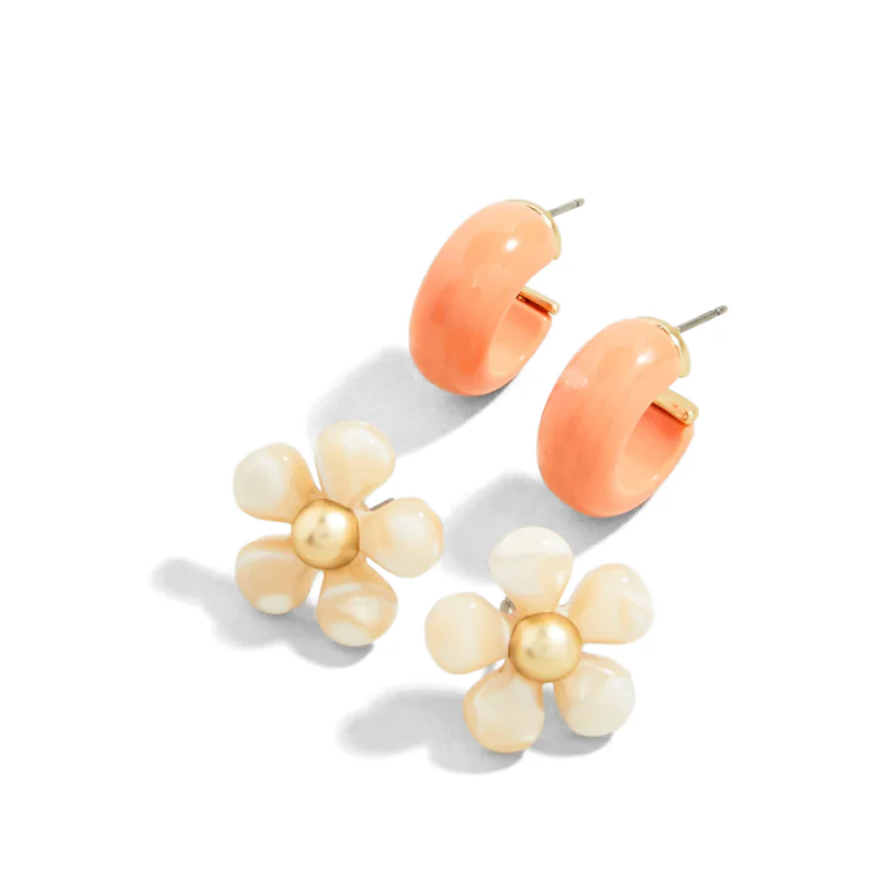 Aros Sweet Song color crema y coral (2 pares)
